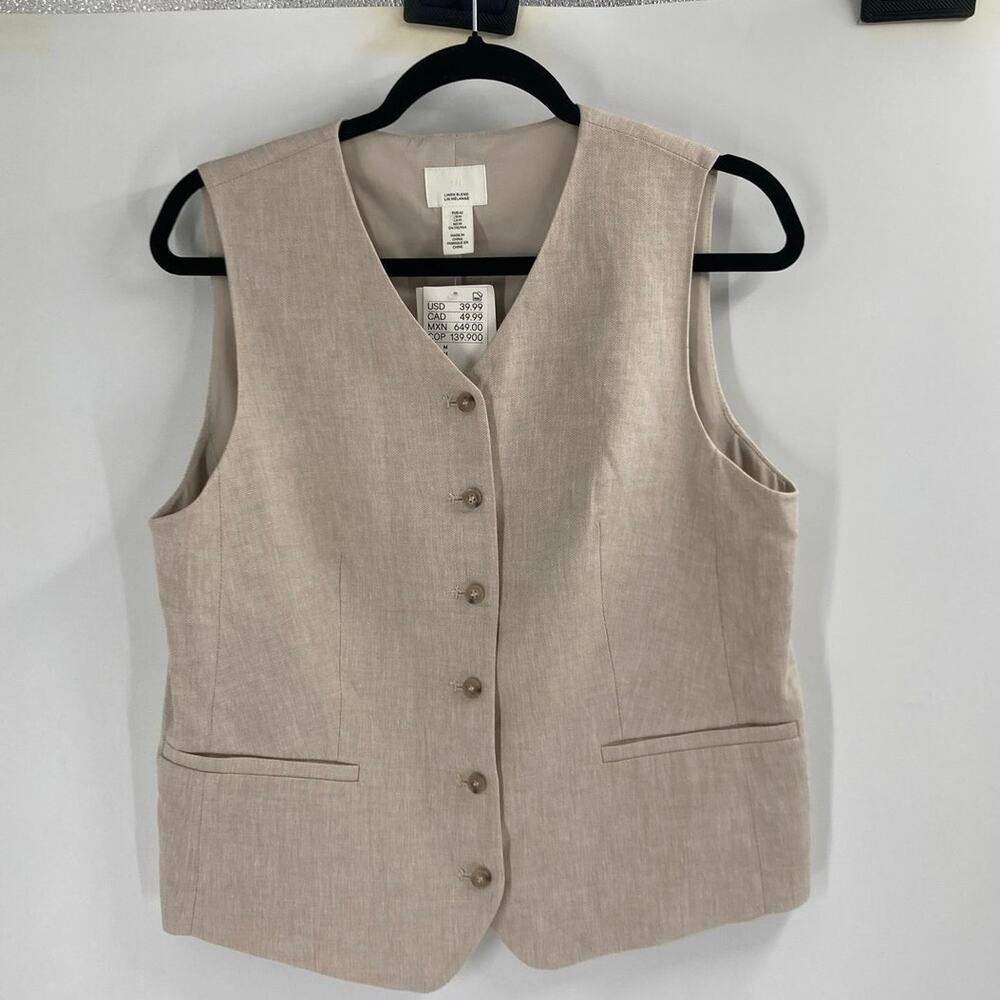 H&M Neutral Beige Linen-Blend Vest